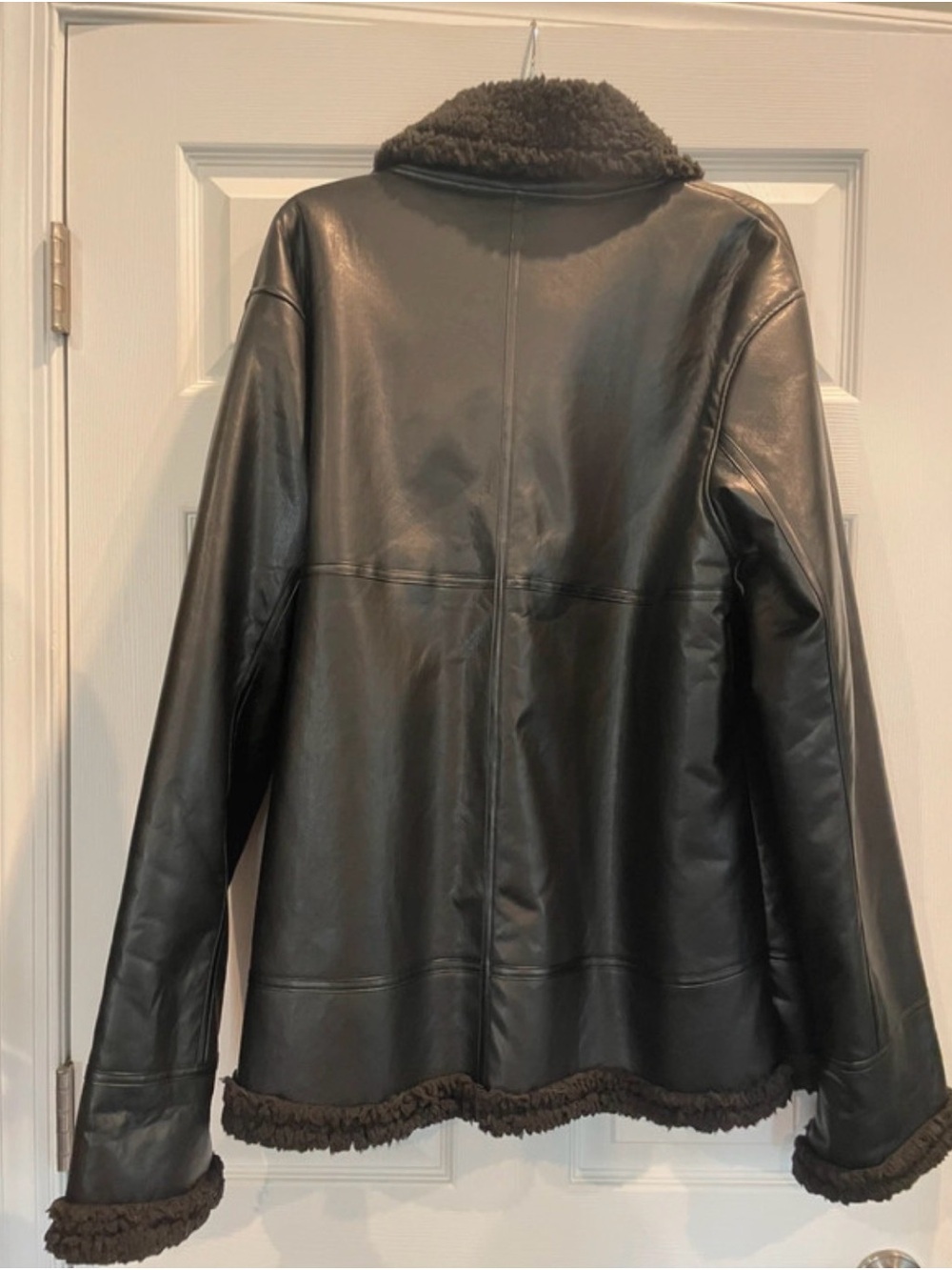 Mens Faux Leather Sherpa Lined Jacket - Black - Picture 3 of 4